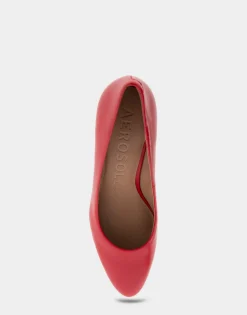 Comfortable Women's Mid Heel Pump in Racing Red Leather