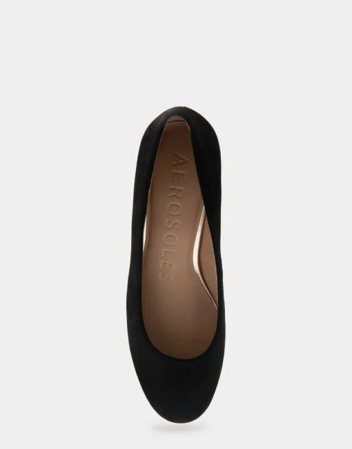 Comfortable Women's Mid Heel Pump in Black Genuine Suede