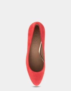 Comfortable Women's Mid Heel Pump in Red Genuine Suede