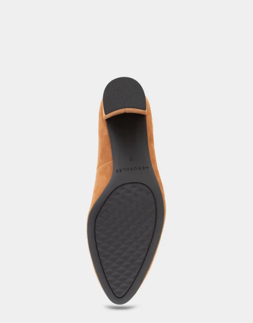 Comfortable Women's Mid Heel Pump in Tan Genuine Suede