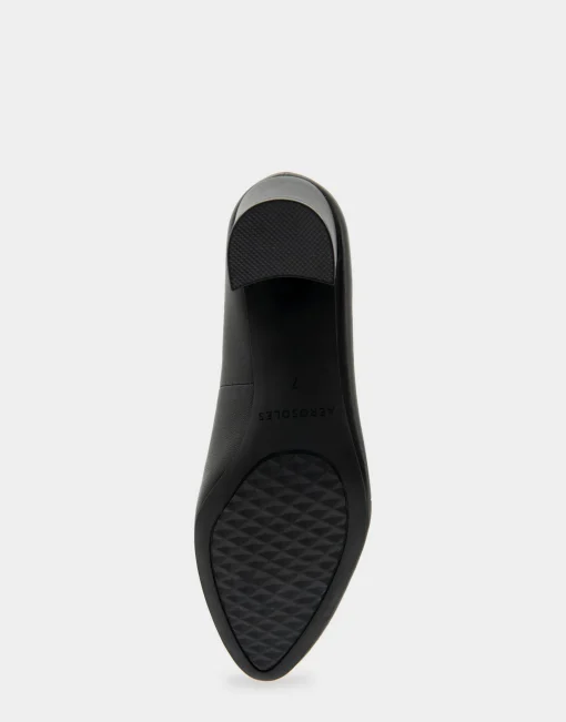 Comfortable Women's Mid Heel Pump in Genuine Black Leather