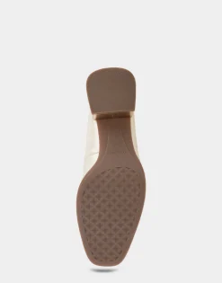 Comfortable Women's Mid Heel Pump in Gold Genuine Leather