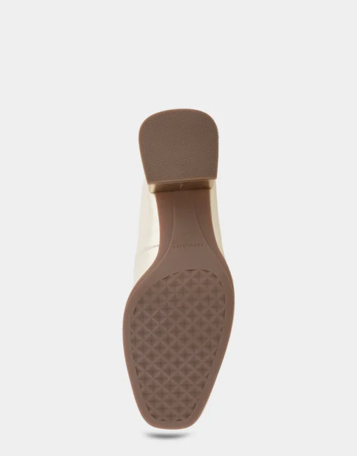 Comfortable Women's Mid Heel Pump in Gold Genuine Leather