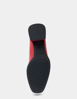 Comfortable Women's Mid Heel Pump in Red Genuine Leather