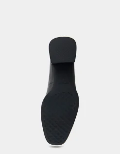Comfortable Women's Mid Heel Pump in Black Genuine Leather
