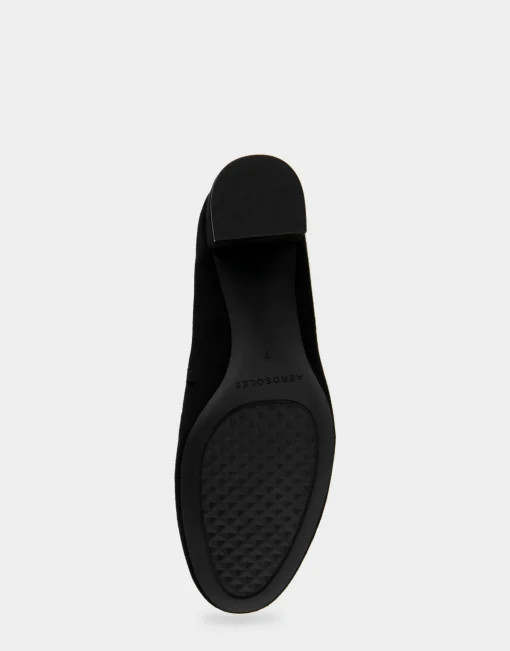 Comfortable Women's Mid Heel Pump in Black Genuine Suede