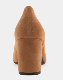 Comfortable Women's Mid Heel Pump in Tan Genuine Suede