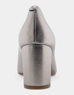 Comfortable Women's Mid Heel Pump in Champagne Genuine Leather