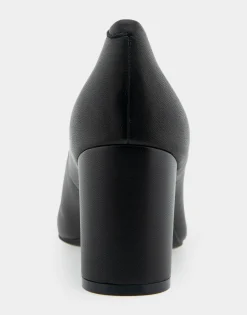 Comfortable Women's Mid Heel Pump in Genuine Black Leather