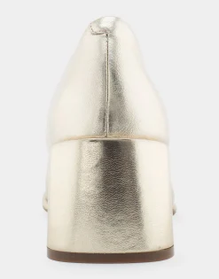 Comfortable Women's Mid Heel Pump in Gold Genuine Leather