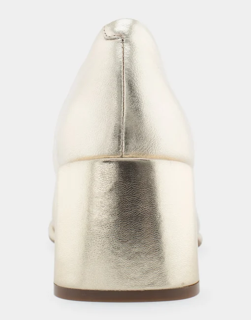 Comfortable Women's Mid Heel Pump in Gold Genuine Leather