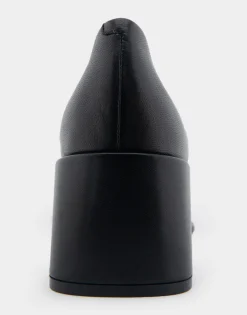 Comfortable Women's Mid Heel Pump in Black Genuine Leather