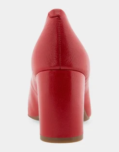 Comfortable Women's Mid Heel Pump in Racing Red Leather