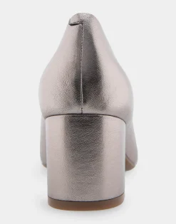 Comfortable Women's Mid Heel Pump in Champagne Genuine Leather