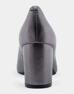 Comfortable Women's Mid Heel Pump in Gunmetal Genuine Leather
