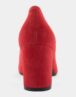 Comfortable Women's Mid Heel Pump in Red Genuine Suede