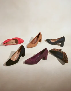 Comfortable Women's Mid Heel Pump in Red Genuine Suede