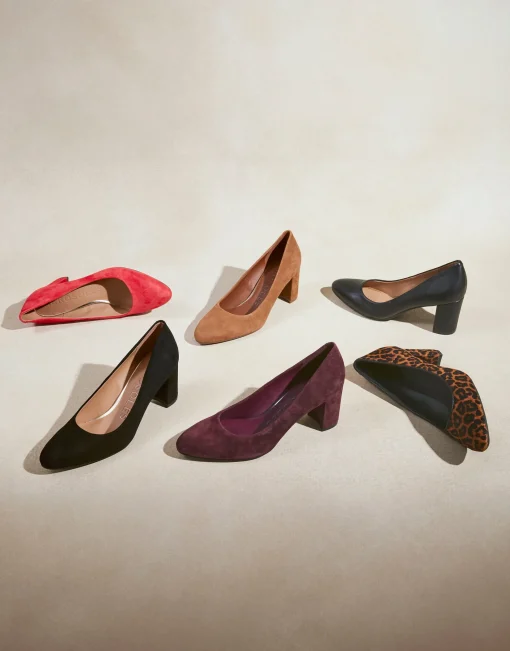 Comfortable Women's Mid Heel Pump in Red Genuine Suede