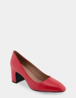 Comfortable Women's Mid-heel Pump in Racing Red Leather
