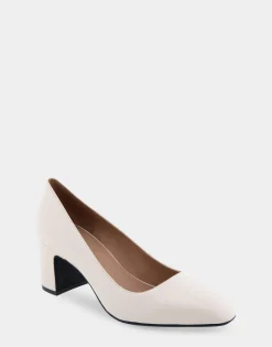 Comfortable Women's Mid-heel Pump in Eggnog Leather
