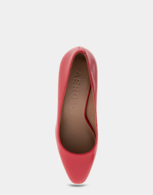 Comfortable Women's Mid-heel Pump in Racing Red Leather