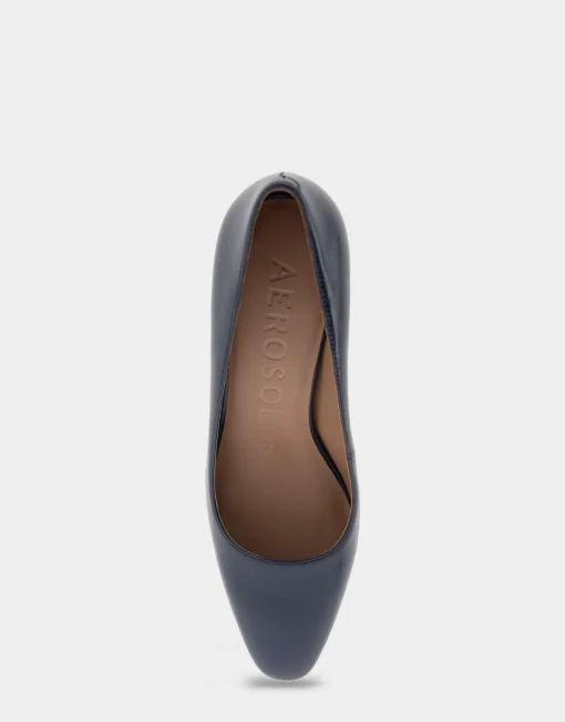 Comfortable Women's Mid-heel Pump in Navy Leather