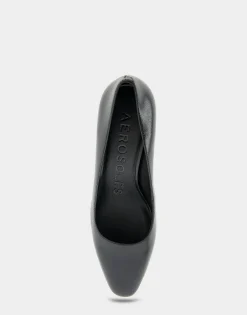 Comfortable Women's Mid-heel Pump in Black Leather