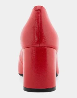 Comfortable Women's Mid-heel Pump in Racing Red Leather