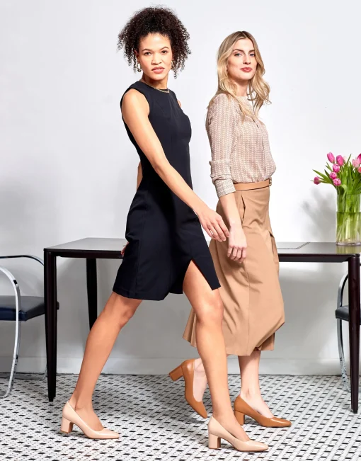 Comfortable Women's Mid-heel Pump in Tan Leather