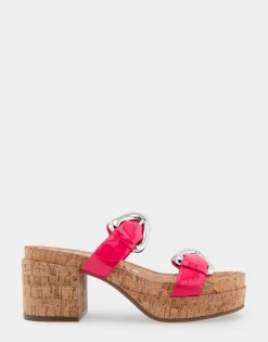 Comfortable Women's Molded Footbed Platform Slide Sandal in Virtual Pink Patent Faux Leather