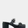 Comfortable Women's Molded Footbed Platform Slide Sandal in Black Leather