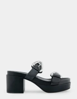 Comfortable Women's Molded Footbed Platform Slide Sandal in Black Leather