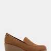 Comfortable Women's Molded Crepe Textured Wedge Loafer in Tobacco Faux Suede