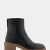 Comfortable Women's Molded Block Heel Bootie in Black Grainy Leather Leather