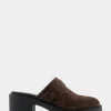 Comfortable Women's Molded Block Heel Mule in Java Suede