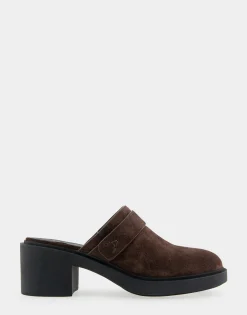 Comfortable Women's Molded Block Heel Mule in Java Suede