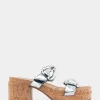 Comfortable Women's Molded Footbed Platform Slide Sandal in Silver Mirror Metallic Faux Leather