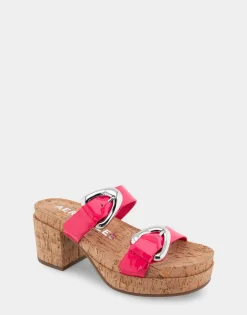 Comfortable Women's Molded Footbed Platform Slide Sandal in Virtual Pink Patent Faux Leather