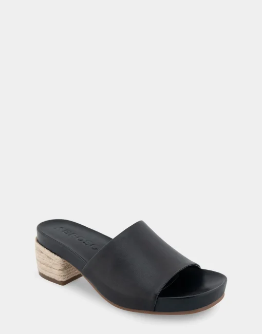Comfortable Women's Molded Footbed Low Block Heel Slide in Black Leather