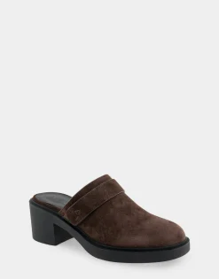 Comfortable Women's Molded Block Heel Mule in Java Suede