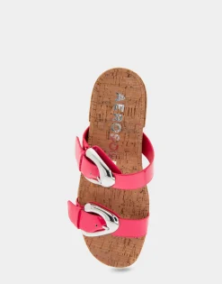 Comfortable Women's Molded Footbed Platform Slide Sandal in Virtual Pink Patent Faux Leather