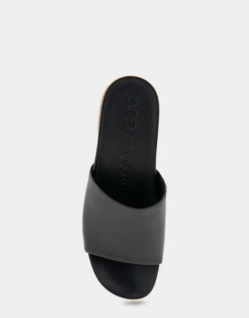 Comfortable Women's Molded Footbed Low Block Heel Slide in Black Leather