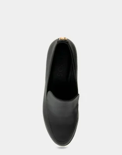 Comfortable Women's Molded Crepe Textured Wedge Loafer in Black Faux Leather