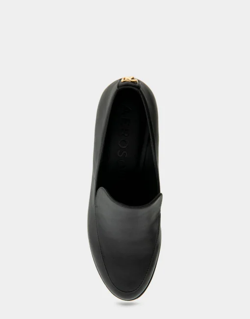 Comfortable Women's Molded Crepe Textured Wedge Loafer in Black Faux Leather