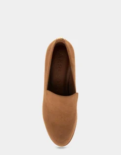 Comfortable Women's Molded Crepe Textured Wedge Loafer in Tobacco Faux Suede