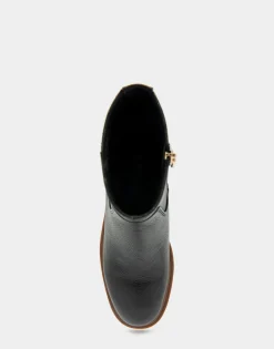 Comfortable Women's Molded Block Heel Bootie in Black Grainy Leather Leather