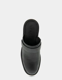 Comfortable Women's Molded Block Heel Mule in Black Pebbled Leather