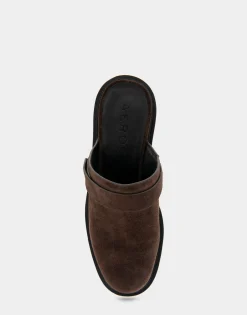 Comfortable Women's Molded Block Heel Mule in Java Suede