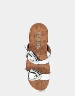 Comfortable Women's Molded Footbed Platform Slide Sandal in Silver Mirror Metallic Faux Leather