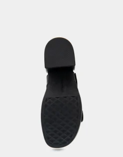 Comfortable Women's Molded Footbed Platform Slide Sandal in Black Leather